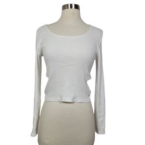 Jolie & Joy White Long Sleeve Women's Ribbed Crop Top Cutouts Size Medium